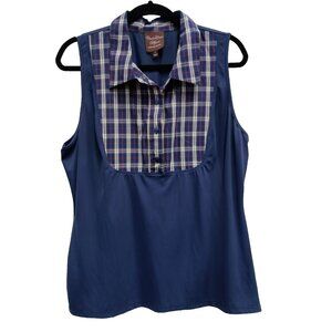 Under Cover Agent By Kathleen Kirkwood Womens Top Sx 1X Navy Plaid Notch Collar